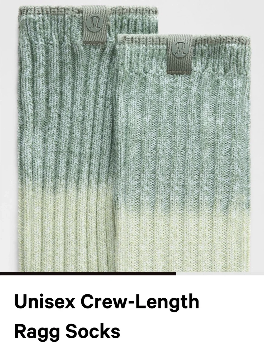 Lululemon Green and White Ribbed Ragg Crew Socks - NWT